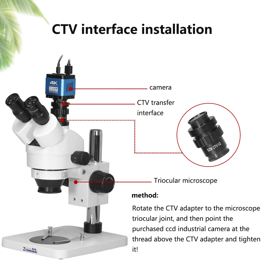 SZM CTV adattatore HDMI interfaccia per fotocamera adatta per la stessa messa a fuoco microscopio Stereo trioculare adattatore per obiettivo per