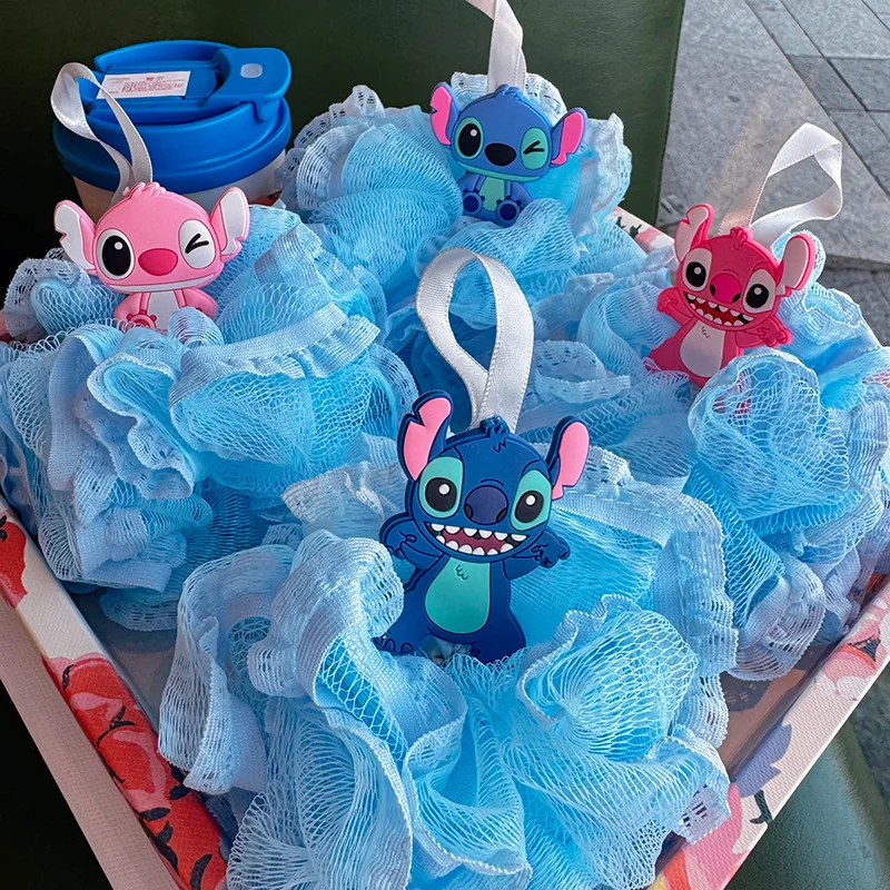 Bola de baño de Anime Lilo Stitch para niños, flores de baño suaves y no dispersas, red espumosa para baño, red de burbujas, regalos de Navidad y Halloween