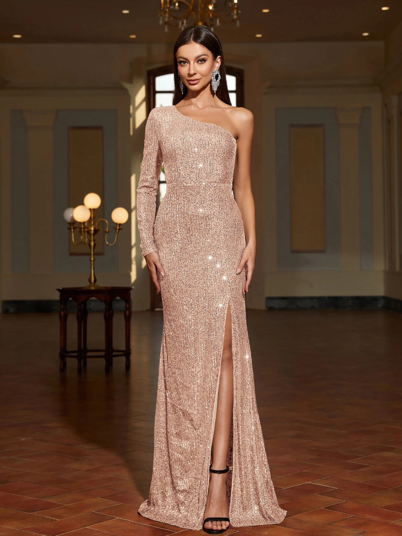 

Платье с пайетками цвета шампанского с открытыми плечами для семейных встреч, вечеринок по случаю дня рождения, элегантное и модное платье, женское длинное платье, праздничное платье, новое платье, женское вечернее платье, платье для выступления, платье д