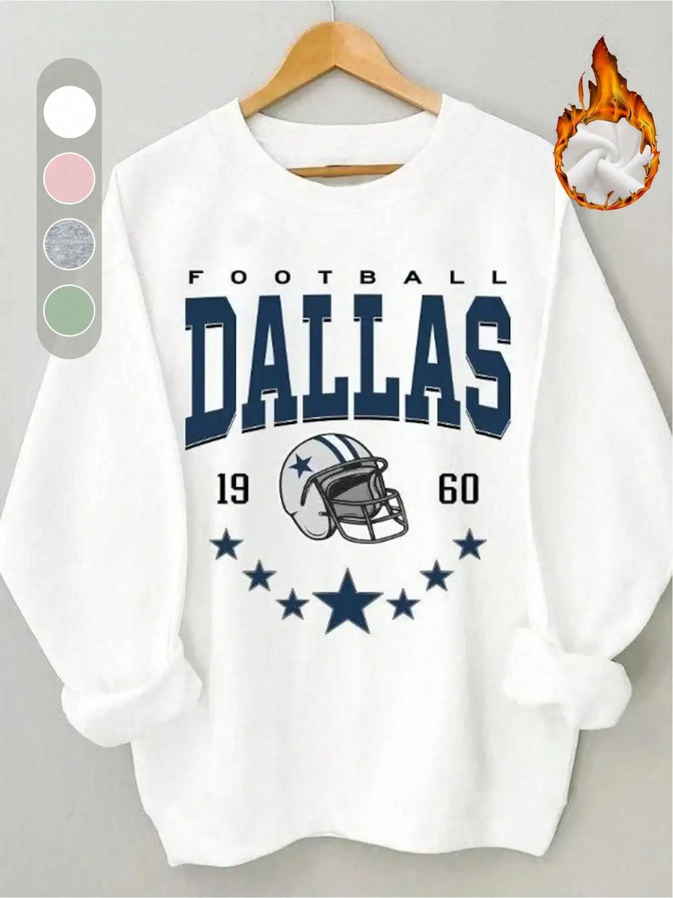 

Флисовая толстовка с графическим принтом Dallas Football, с длинными рукавами и круглым вырезом, для осени и зимы