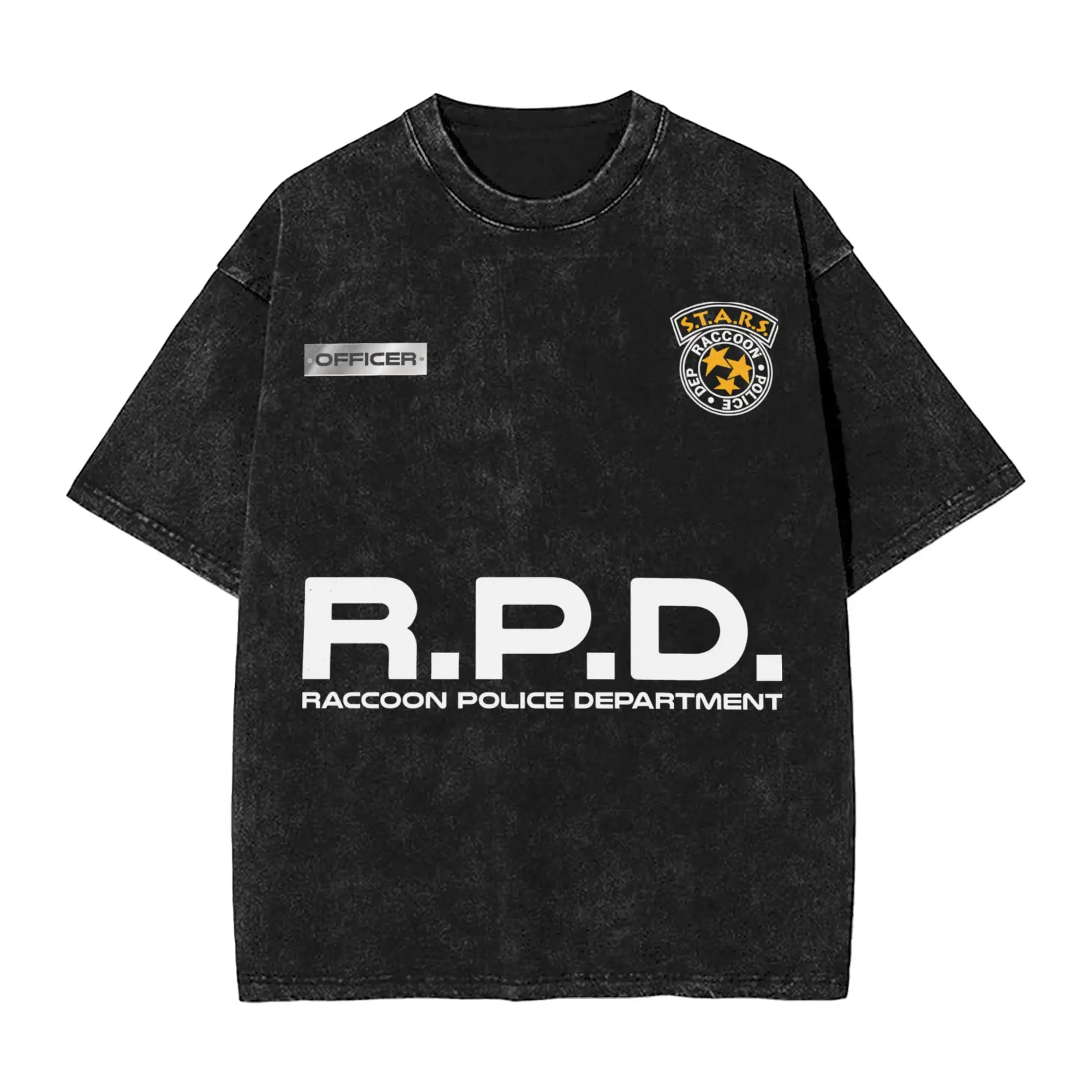 Washed T Shirts R.P.D. Raccoon Polices Department T-Shirt RPD Gaming Streetwear Short Sleeve Graphic Printed Tops Tees Men Women