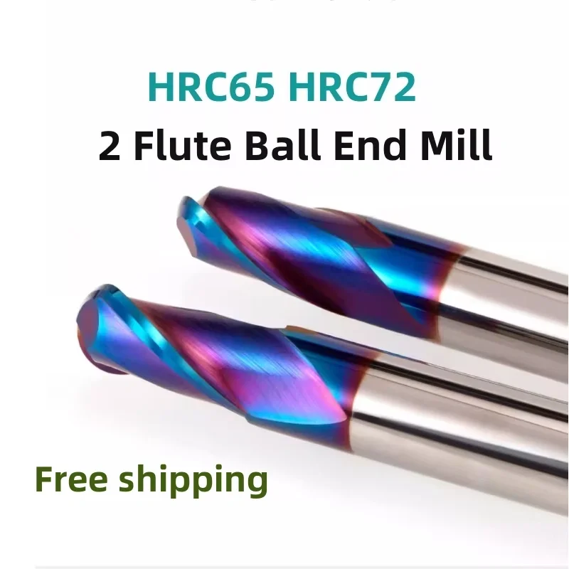 

2 Flute Ball Nose End Mill HRC65 HRC72 Tungsten Carbide Milling Cutter CNC Router Bits R0.5 0.75 1 1.25 1.5 1.75 2 2.5 3 4 5 6