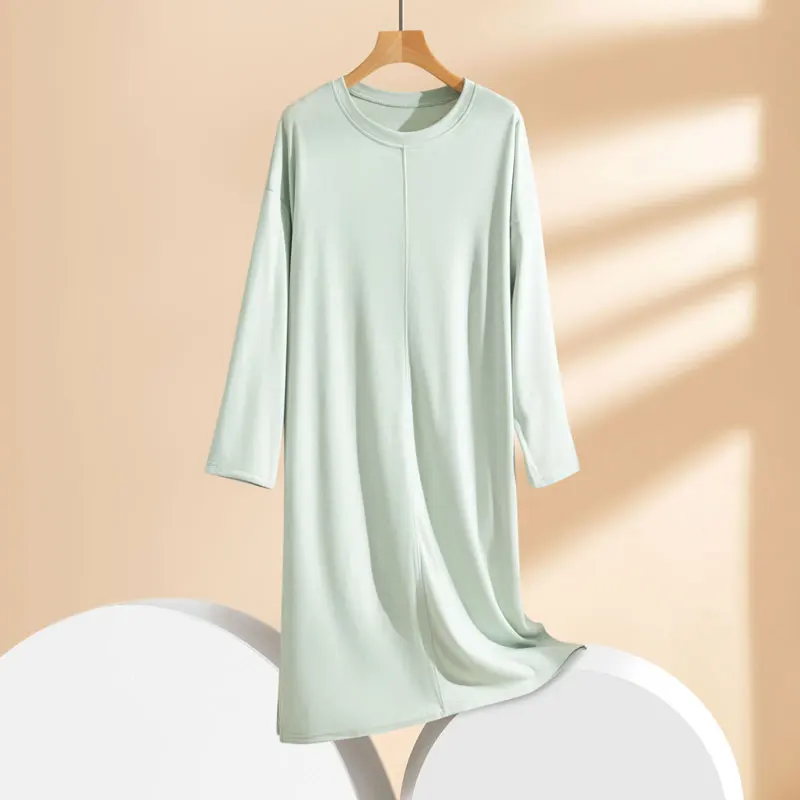 2024 Autumn Winter New Double-Sided Velvet Nightdress Solid Color Plus Size Pajamas Ladies Comfortable Long-sleeved Home Service