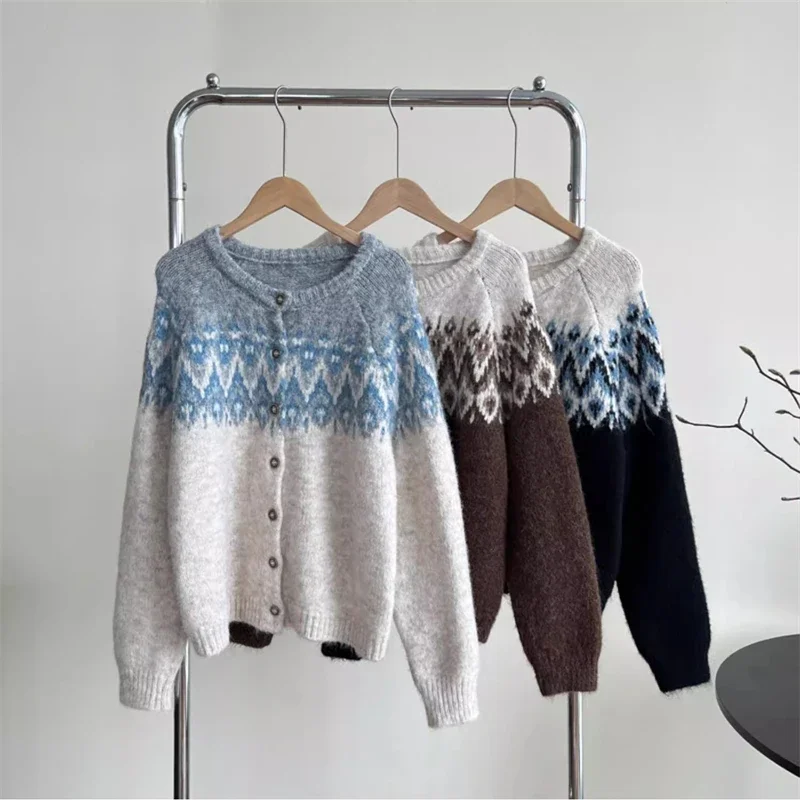 

Winter Warm O-neck Sweater Autumn Women Long Sleeve Knit Cardigan Elegant Loose Knitted Top Fashion Korean Casual Knitwear