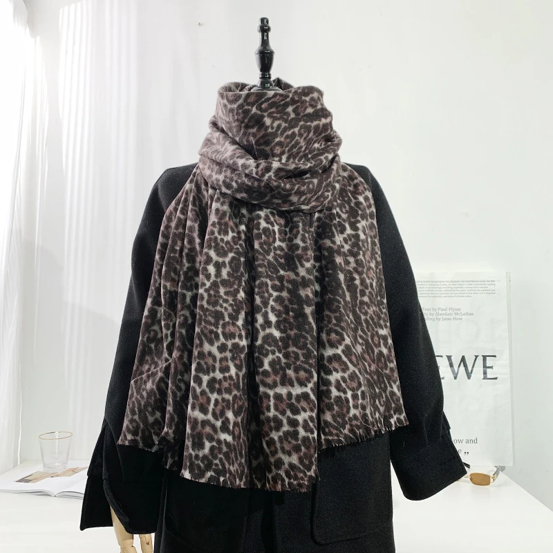 Elegant Scarf For Women Imitation Cashmere Retro Wild Leopard Winter Double Sided Warm Chic Female Thick Blanket Long Wrap Shawl