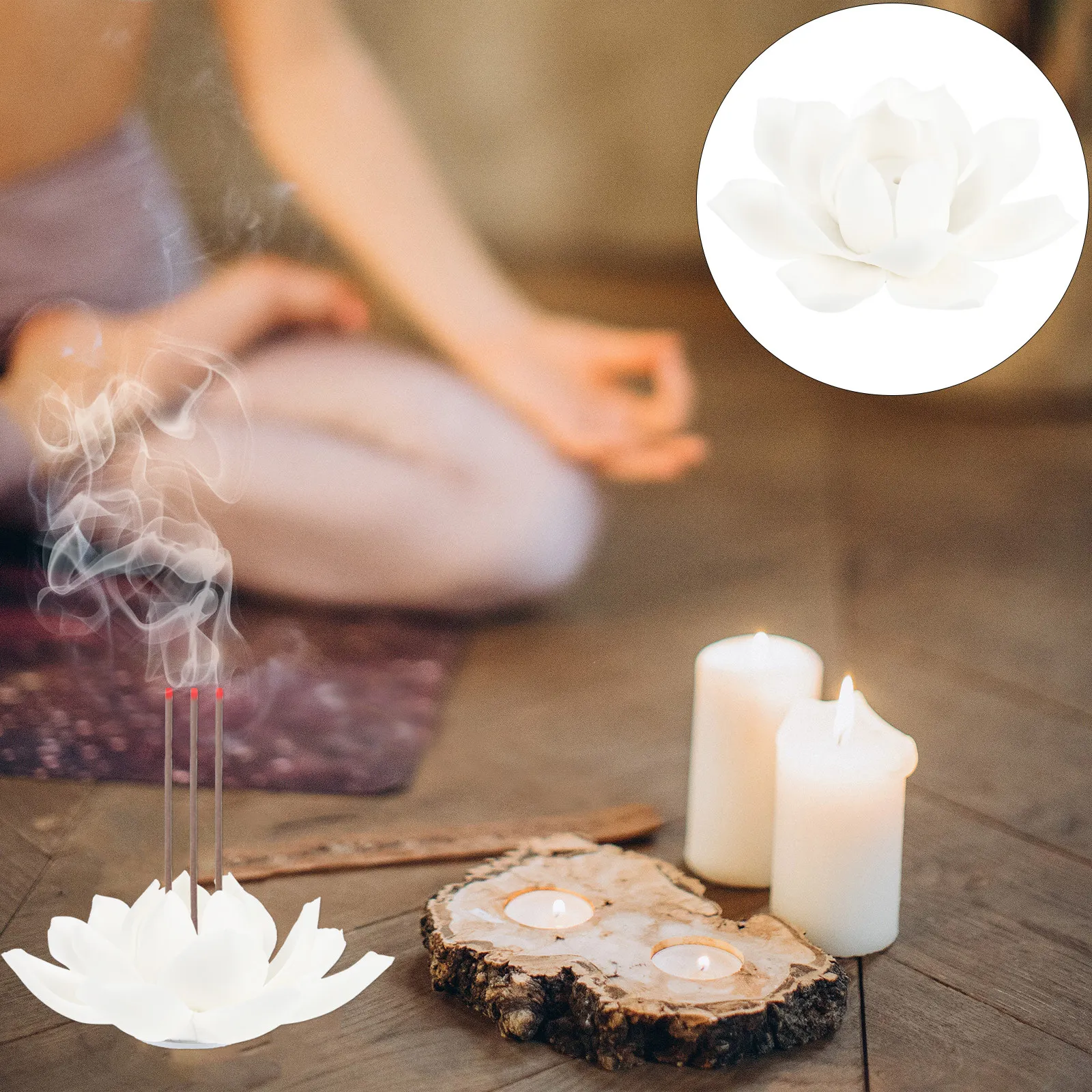 

1Pcs Lotus Incense Burner Ceramic Tabletop Incense Holder for Meditation Yoga Relaxation Stress Relief Air Purifying Home Decor