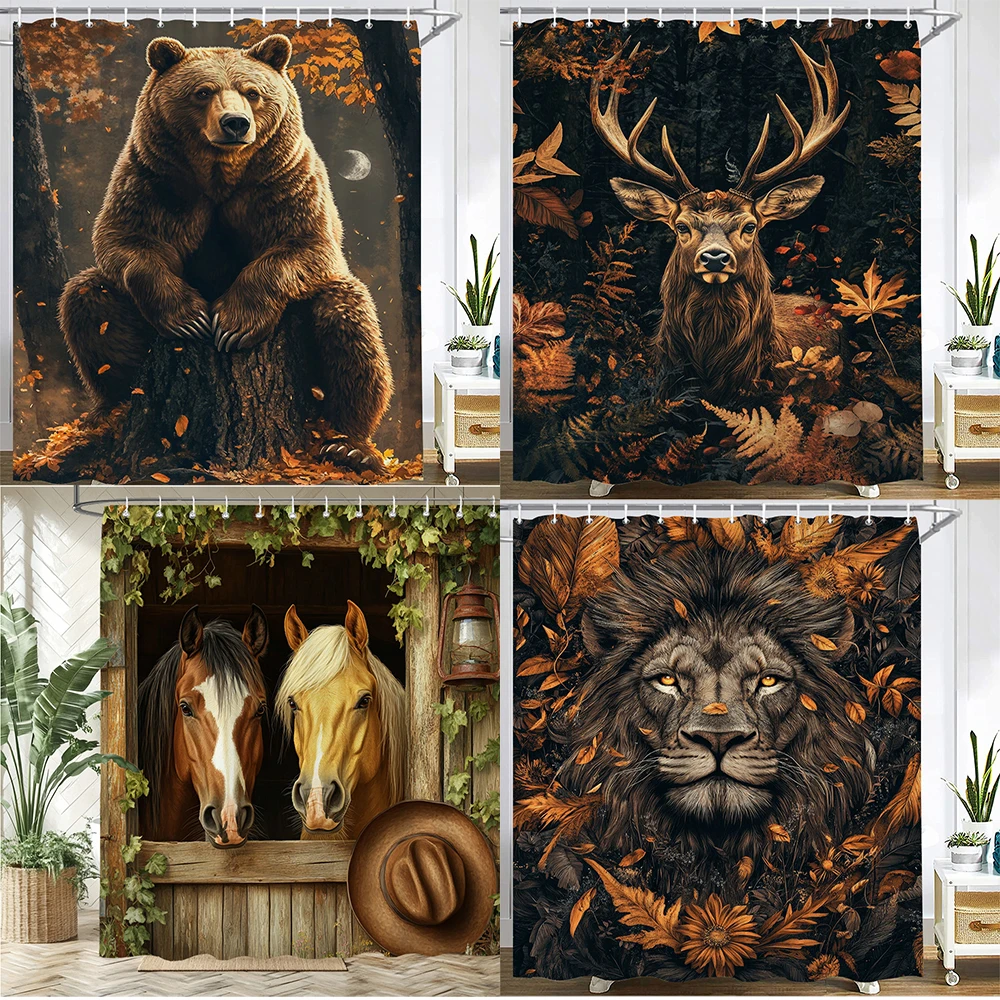 

Занавеска для душа с рисунком лесных животных, занавеска для ванной из полиэстеровой ткани с принтом, занавески для ванной комнаты для украшения дома