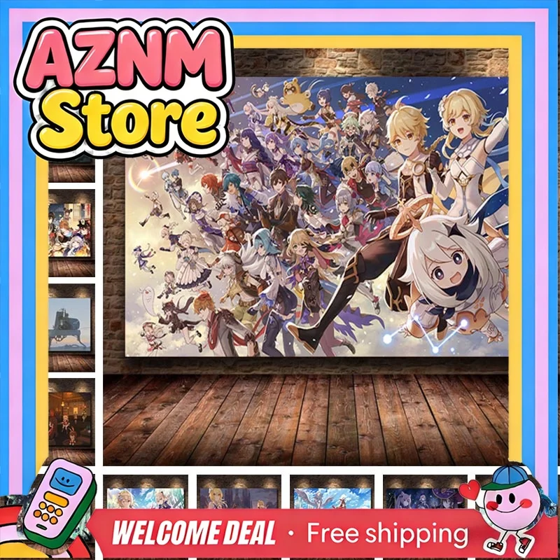 Genshin Impact Pop Game Anime Poster Zhongli Xiao Scenery Wall Art Print Home Decor Kawaii Aesthetic Room Decoration