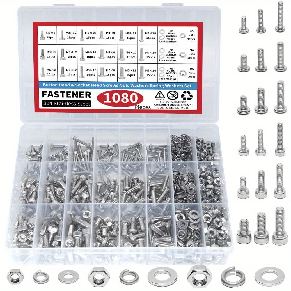 Fastener combination kit, suitable for machine screws of M3, M4, and M5 sizes, including metric screws with round heads