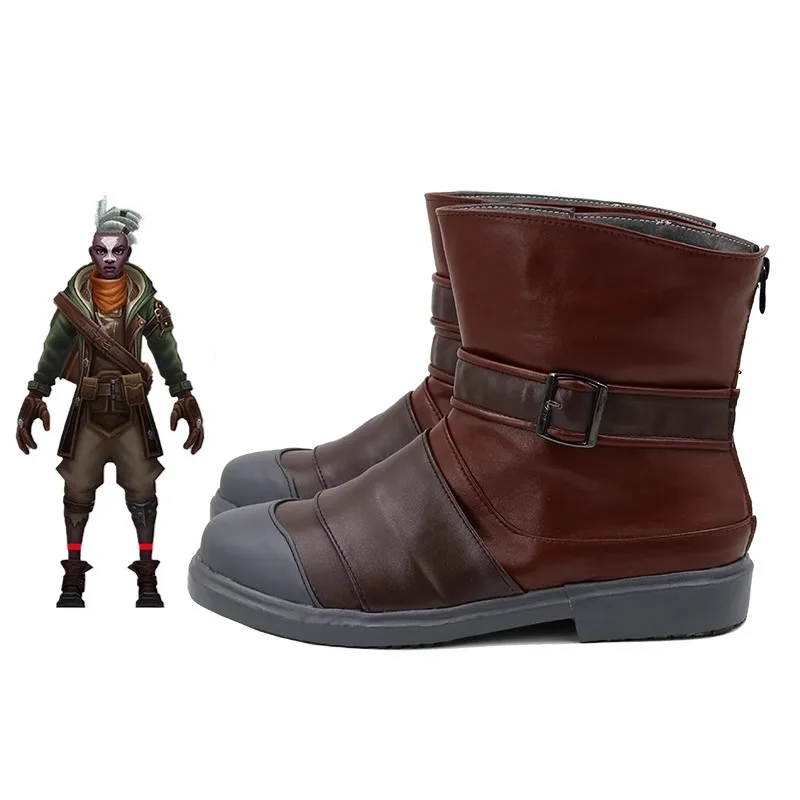 Ekko Cosplay Shoes Game LOL Brown Artificial Leather Boots For Man