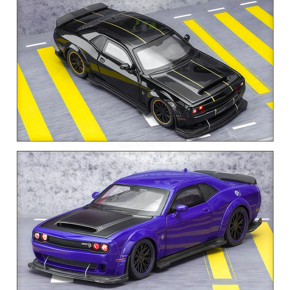 1:32 Challenger SRT Hellcat DB12 Modellen Auto Speelgoed met Licht Geluid Miniatuur Supercar Wiel Trek Voertuig Jongens Verjaardagscadeautjes