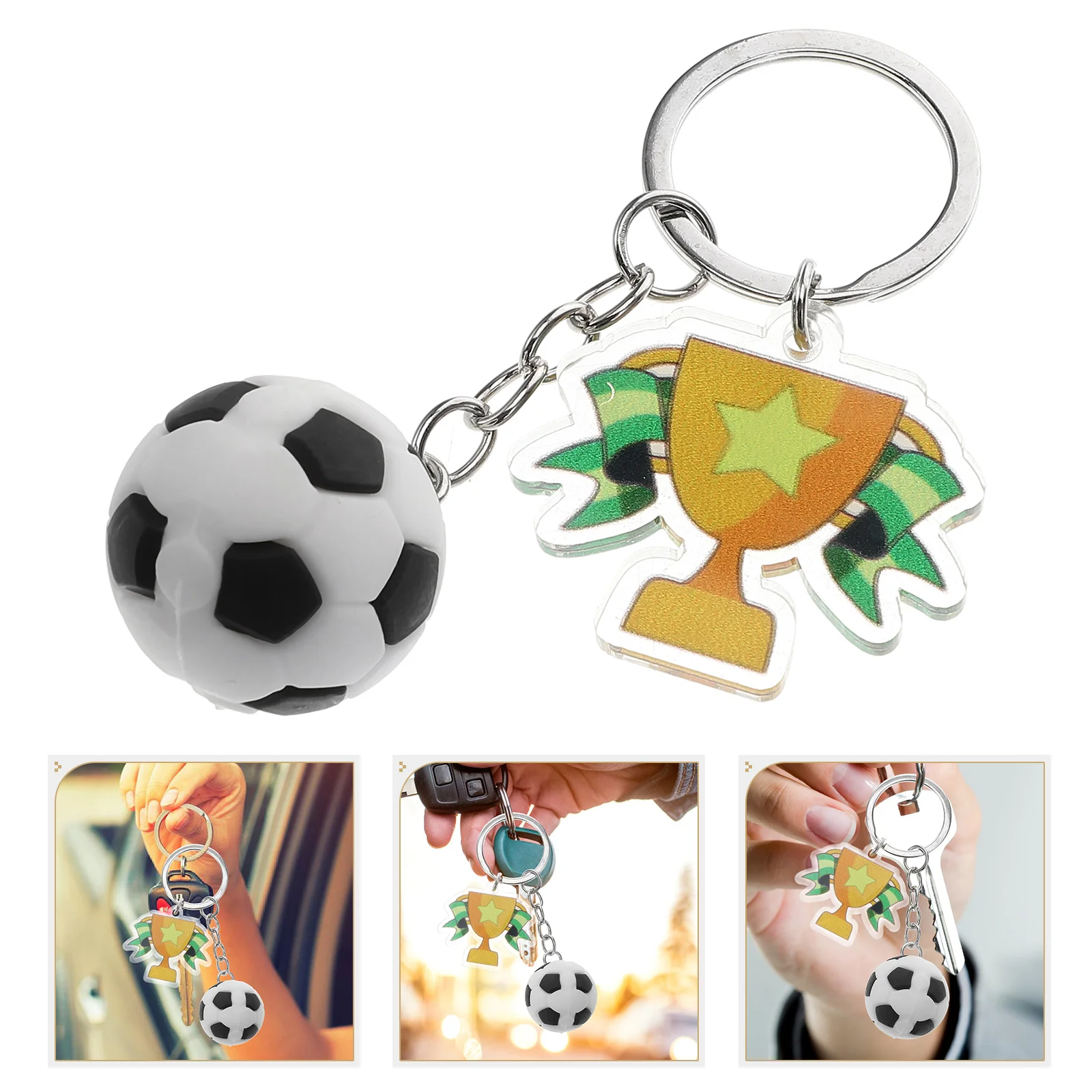 Football Key Ring Soccer Keychain Hanging Ornaments Party Decoration Sports Plastic Metal
