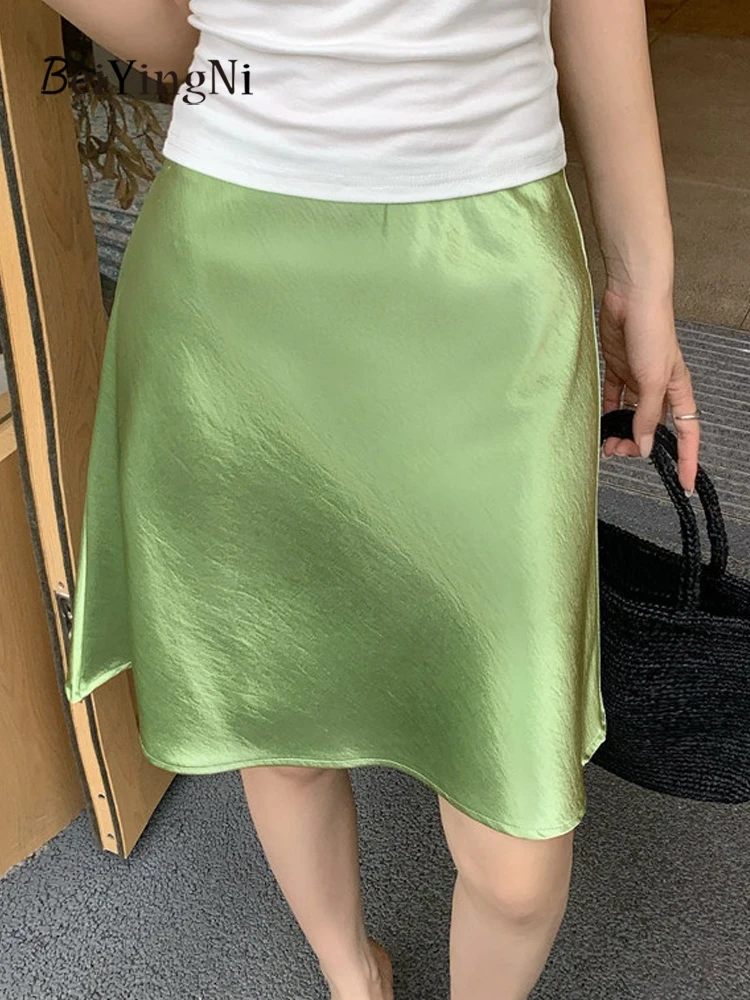 

Beiyingni Luxury Satin Short Skirt Women Korean Solid Color Commute A-line Skirts Female Casual Fashion Chic Elegant Skirt 2026