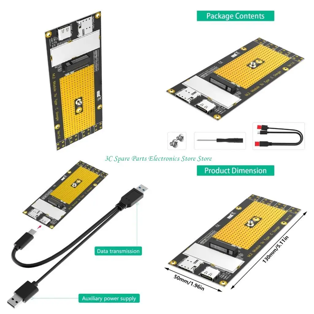 

SZ M.2 to USB3.0 Type C Board Adapter Board 3G 4G Module Dongle with Card Slot for RM500Q/RM500U/GM800/SIM8200