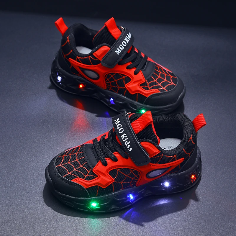 MGO Kidss 2026 Spring and Autumn New Children's Mesh Luminous Shoes Light Shoes Casual Cool Low-Cut Boys' Sneakers, 1-9-Year-Old