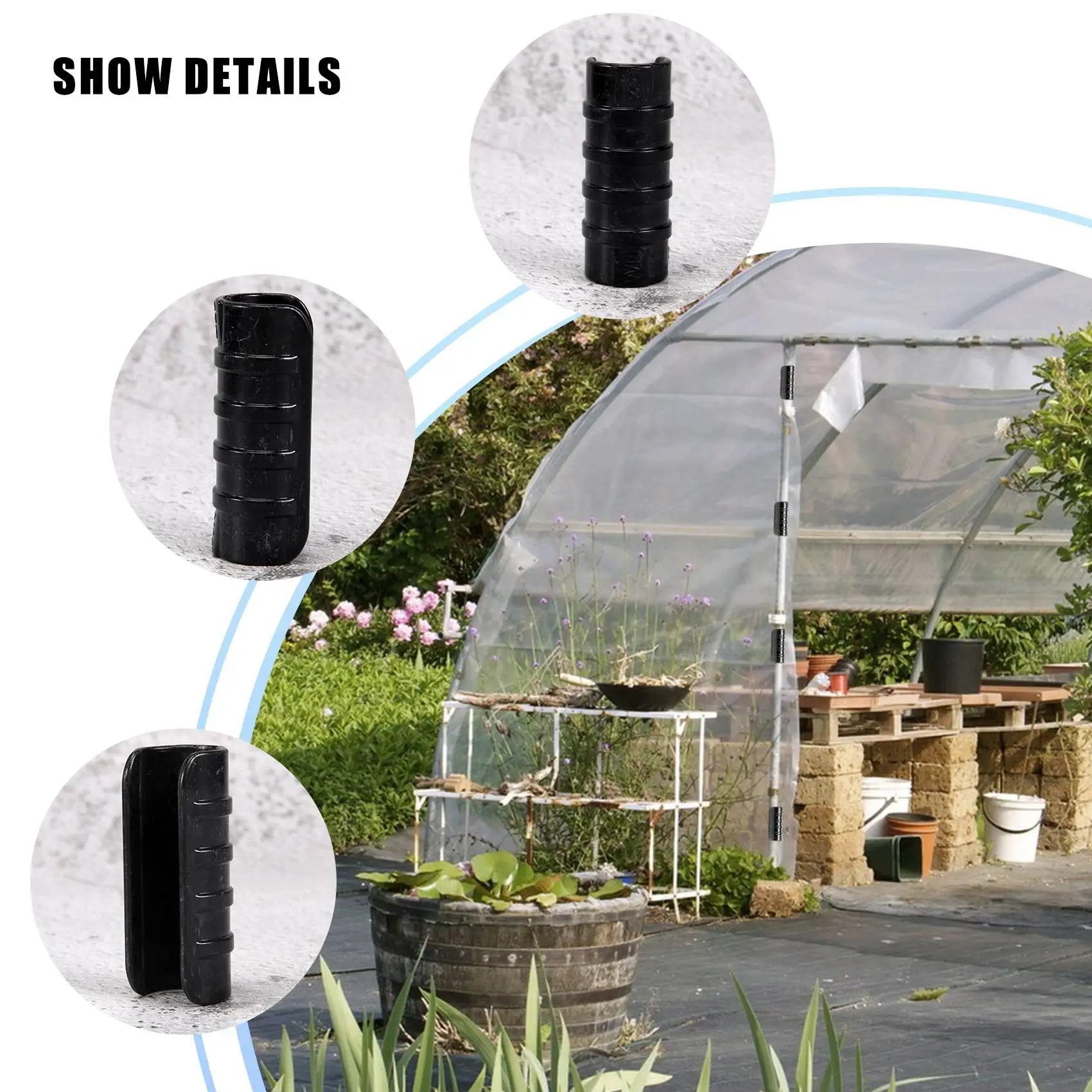 BVBV 50 قطعة الدفيئة السوداء البلاستيك فيلم الإطار الأنابيب أنبوب وفيلم كليب المشبك طقم توصيل حديقة أداة 20 مللي متر