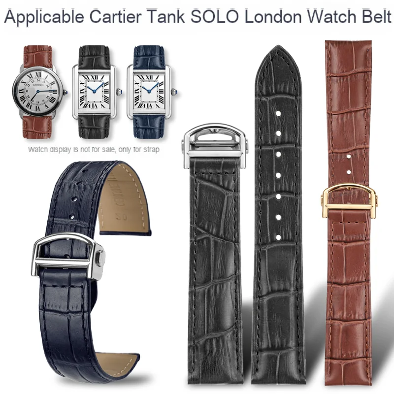 The new cowhide strap is used for the Cartier Calibo SOLO Tank msut Dumont wristband with a long and short folding buckle 16 18