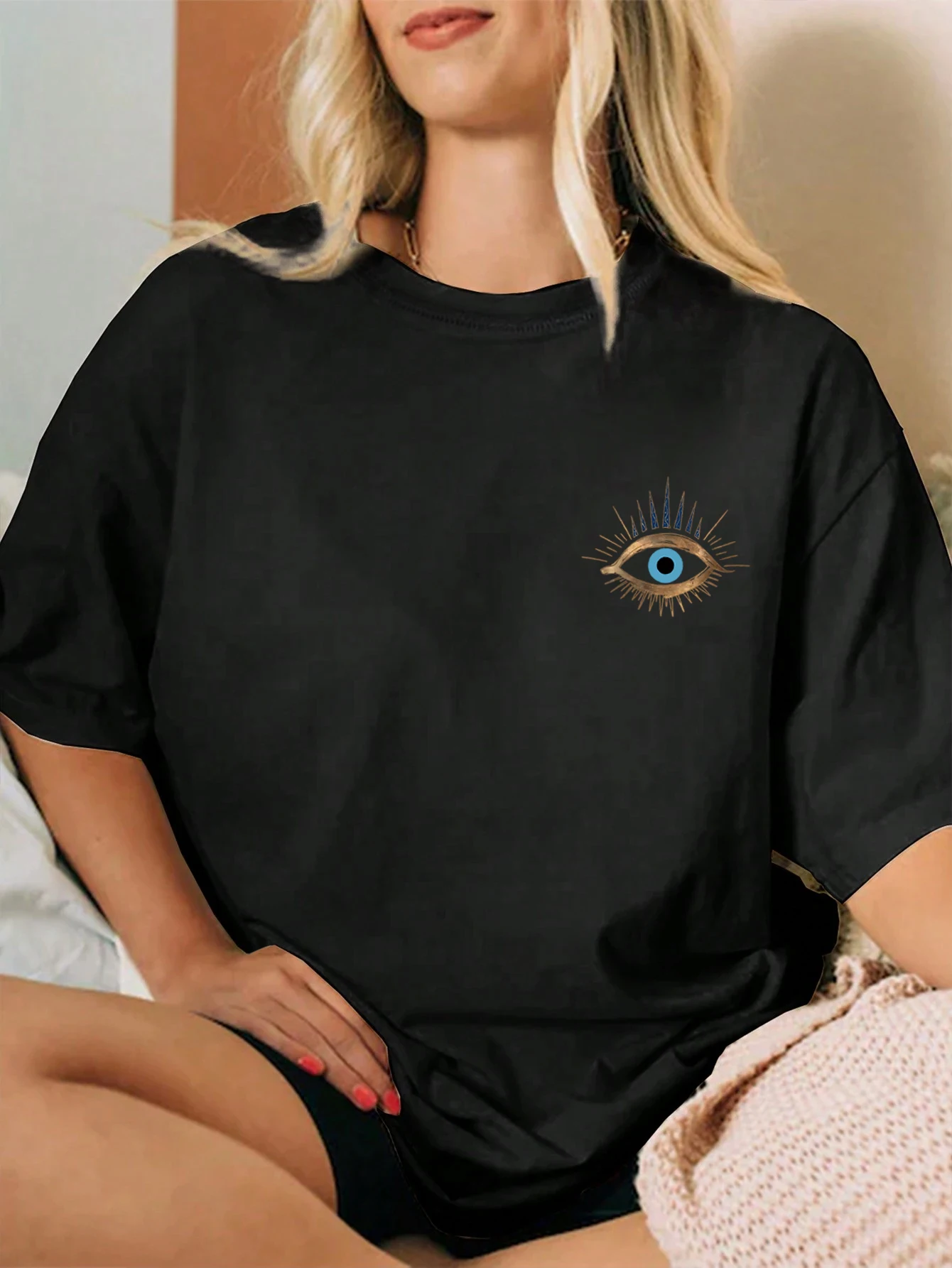 Nueva camiseta de moda para mujer, camiseta estampada de manga corta con cuello redondo, Top informal de verano con ajuste relajado