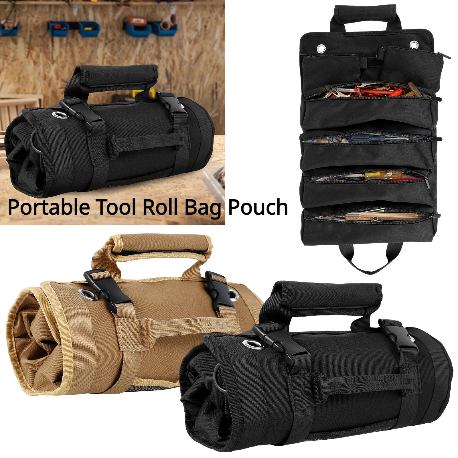 Portable Tool Roll Bag Organizer Tools Multi-Purpose Pouch Wrench Screwdriver Pliers Roll Bag Canvas Roll Tool Bag Storage Case