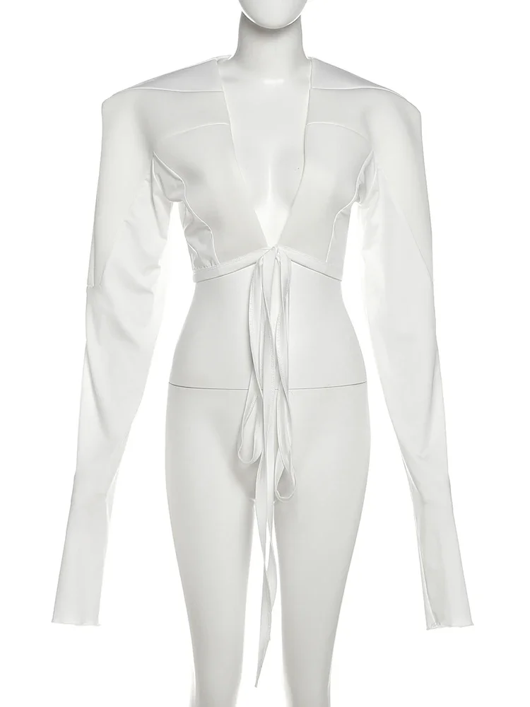 Fmxiers New Hipster Patchwork Crop Jacket Women Autumn Cross Bandage Open Stitch Extra Long Sleeve Streetwear Fashion Wild Coat