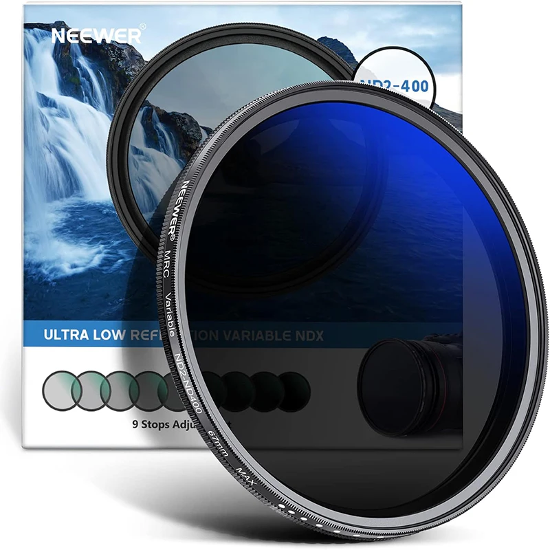 NEEWER 46-82mm Variable ND Filter ND2-ND400 (1-9 Stops) Multi-Coated Waterproof Scratch-Resistant for 46/55/62/67/72/77/82mm