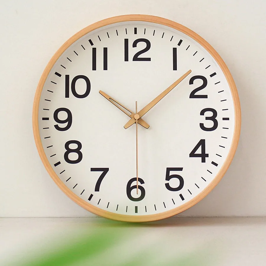 Wooden Home Wall Clock Decoration Hand Number Living Room Wall Clock Piecesclassic Round White Glass Bedroom Horloge Wall Decor