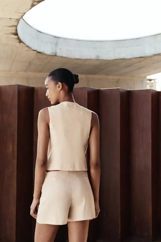 BB6499 ZA25 summer new fashionable women's clothing French bead decoration simple sleeveless vest vest vest vest vest 3431998