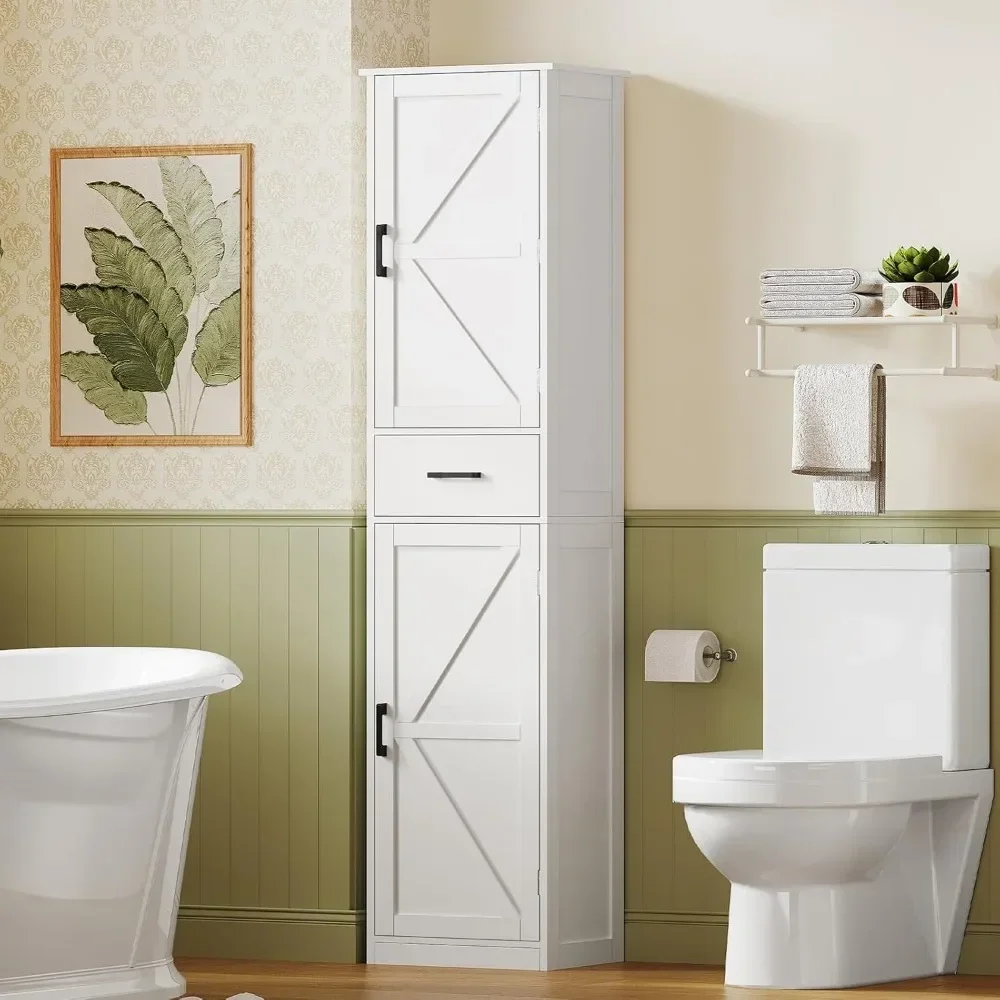 

Hot-sellingTall Storage Cabinet with 3 Doors & Drawer, Narrow Pantry for Kitchen Bathroom Living Room Entryway, White