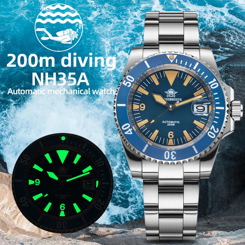 

ADDIESDIVE Sapphire Glass Diving Mechanical Watches C3 Retro Super Luminous Automatic Watch NH35A 200M Waterproof Wristwatches