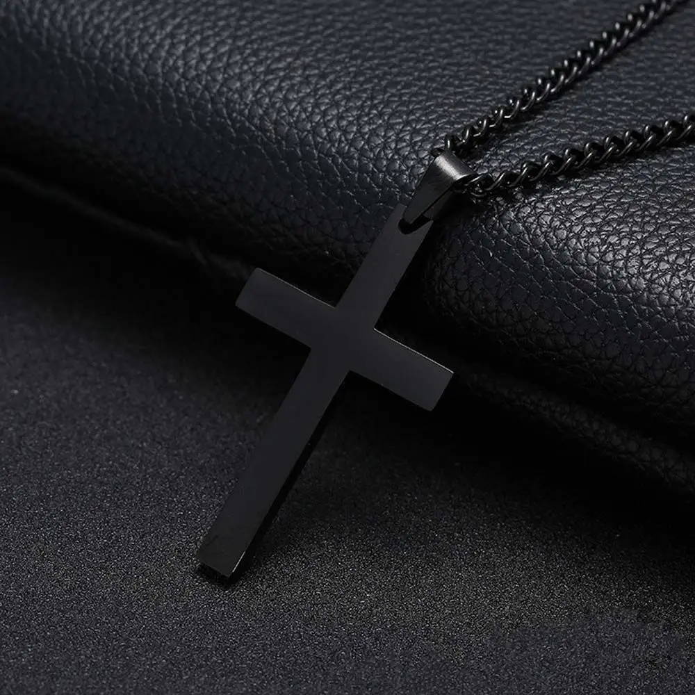 Men Women Girls Black Minimalism Metal Gold Color Necklaces Clavicle Chains Cross Pendant Cross Necklaces