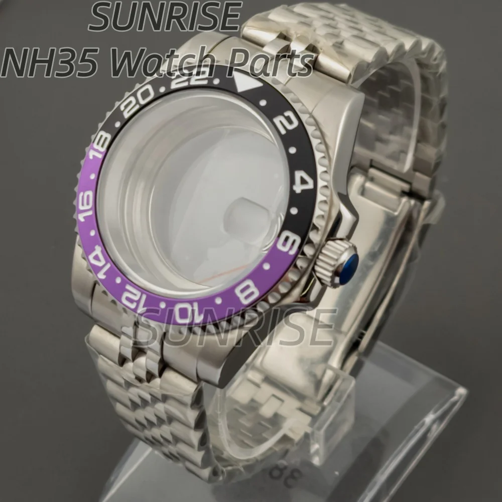 

40mm Ceramic Bezel Watch Case Jubilee Strap Stainless Steel Sapphire Glass For NH34 NH36 NH35 movement 28.5mm Dial Sub Gmt case