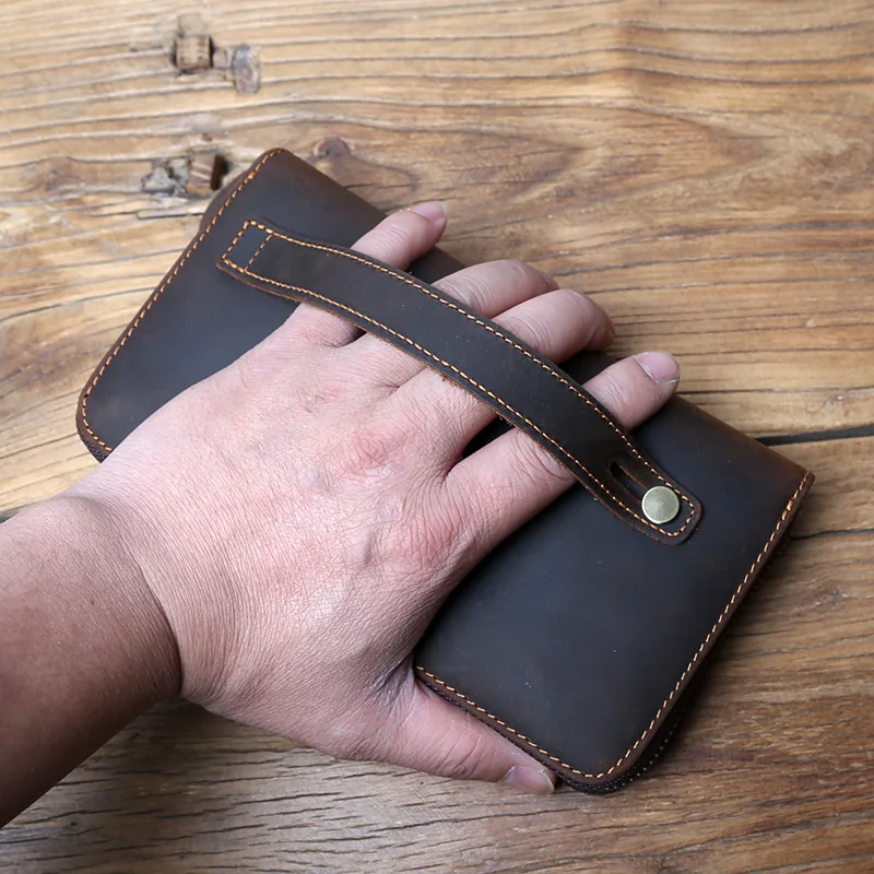 NZPJ Vintage Herren Lange Leder Geldbörse Crazy Horse Leder Handytasche Natürliches Rindsleder Clutch Bag Multifunktionale Geldbörse Kartentasche – Detail 6