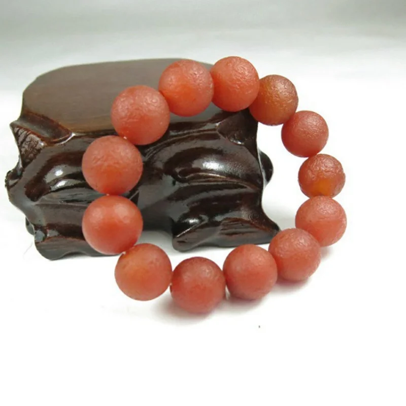 Persimmon Red Antique Old Frosted Bracelets for Men and Women Weathering Agate round Beads Bracelet Who