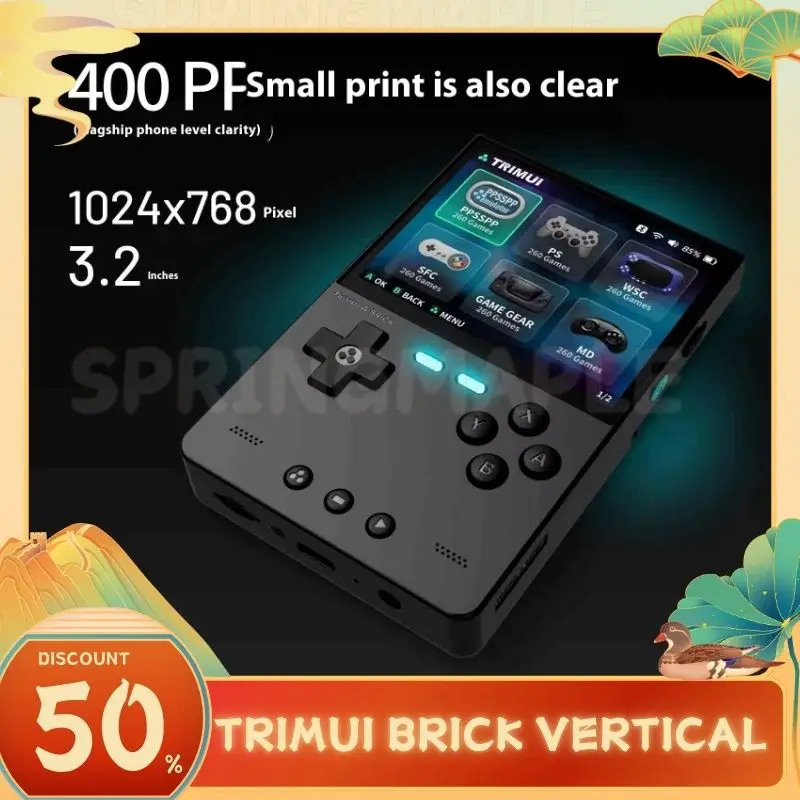 Новая портативная игровая консоль Trimui Brick Vertical Edition с открытым исходным кодом Palm, 400ppi, задняя верхняя часть, атмосферный светильник, индивидуальный подарок