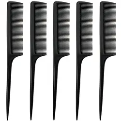 1/5PCS Rat Tail Fine Tooth Comb Carbon Fiber Teasing Styling Comb Anti Static Heat Resistant Tail Comb with Thin and Long Handle