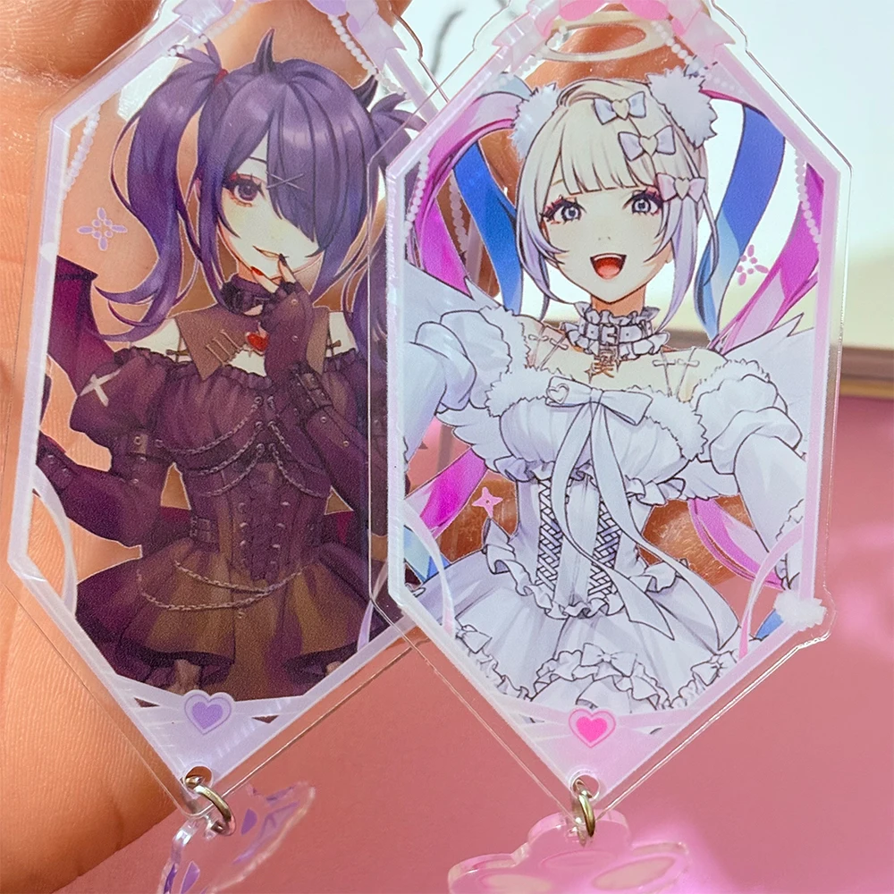 Game NEEDY GIRL OVERDOSE Rain Ame KAnge Cosplay Acrylic Keychain Cartoon Figure Heart Pendant Keyring Bag Accessories