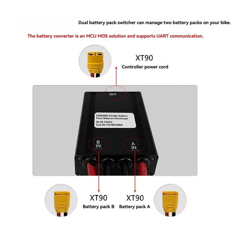 New-Dual Battery Discharge Converter 80A 20V-72V Electric Bicycle Dual Battery Connect Adapter Ebike Accessories