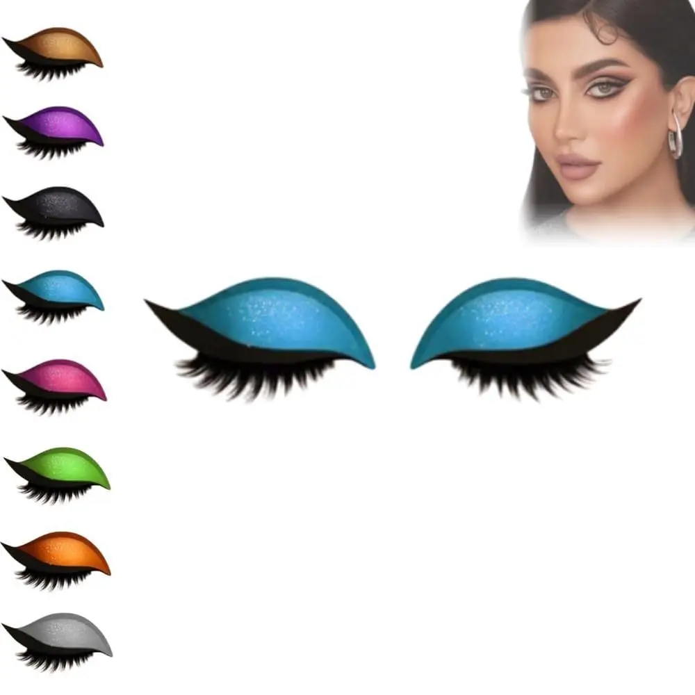 2 Pairs Self-Adhesive Lazy Eyeshadow Eyelash Patch Reusable Quick Makeup Waterproof Eyeliner Sticker Easy Use Trendy