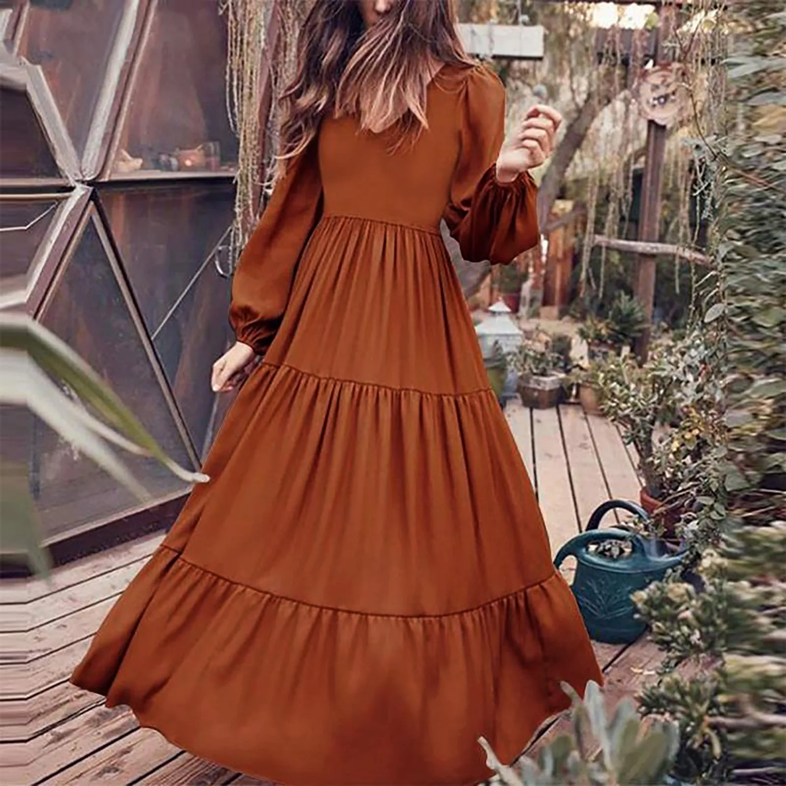 Women's Casual Dresses Elegant Classy Solid Color Long Sleeve V Neck A Line Ruched Maxi Dress Vintage Black Dress платья женское