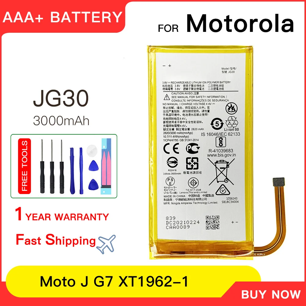 

100% genuine New 3000mAh JG30 Battery For Motorola Moto J G7 XT1962-1 Good Quality Mobile Phone Replacement Batteries