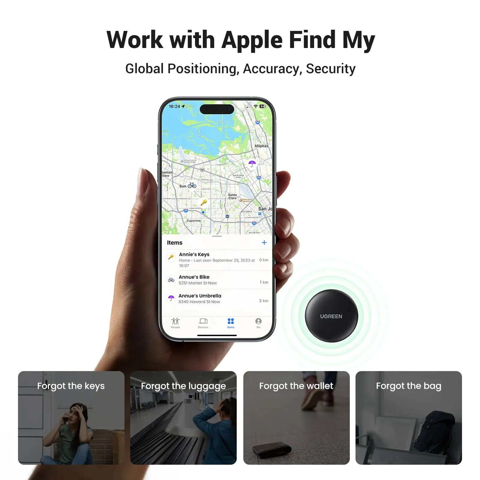 UGREEN Finder keamanan SmartTrack Link Tag pintar dengan Apple Find My Key Bluetooth pelacak GPS untuk Earbud bagasi MFi Finder IOS