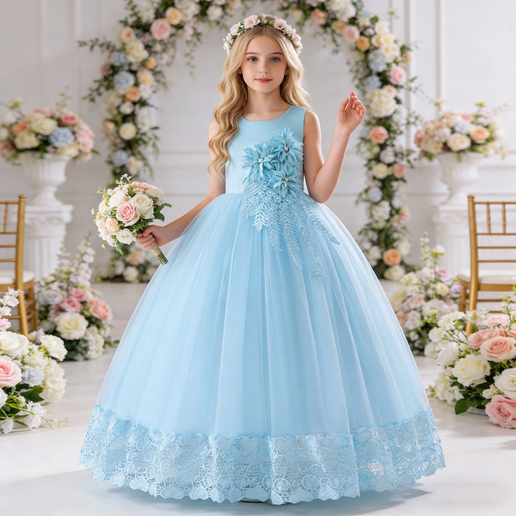 Teen Flower Wedding Girls Party Dress Christmas Costume Princess Pageant Prom Gown Kids Dresses for Girls Formal Evening Clothes
