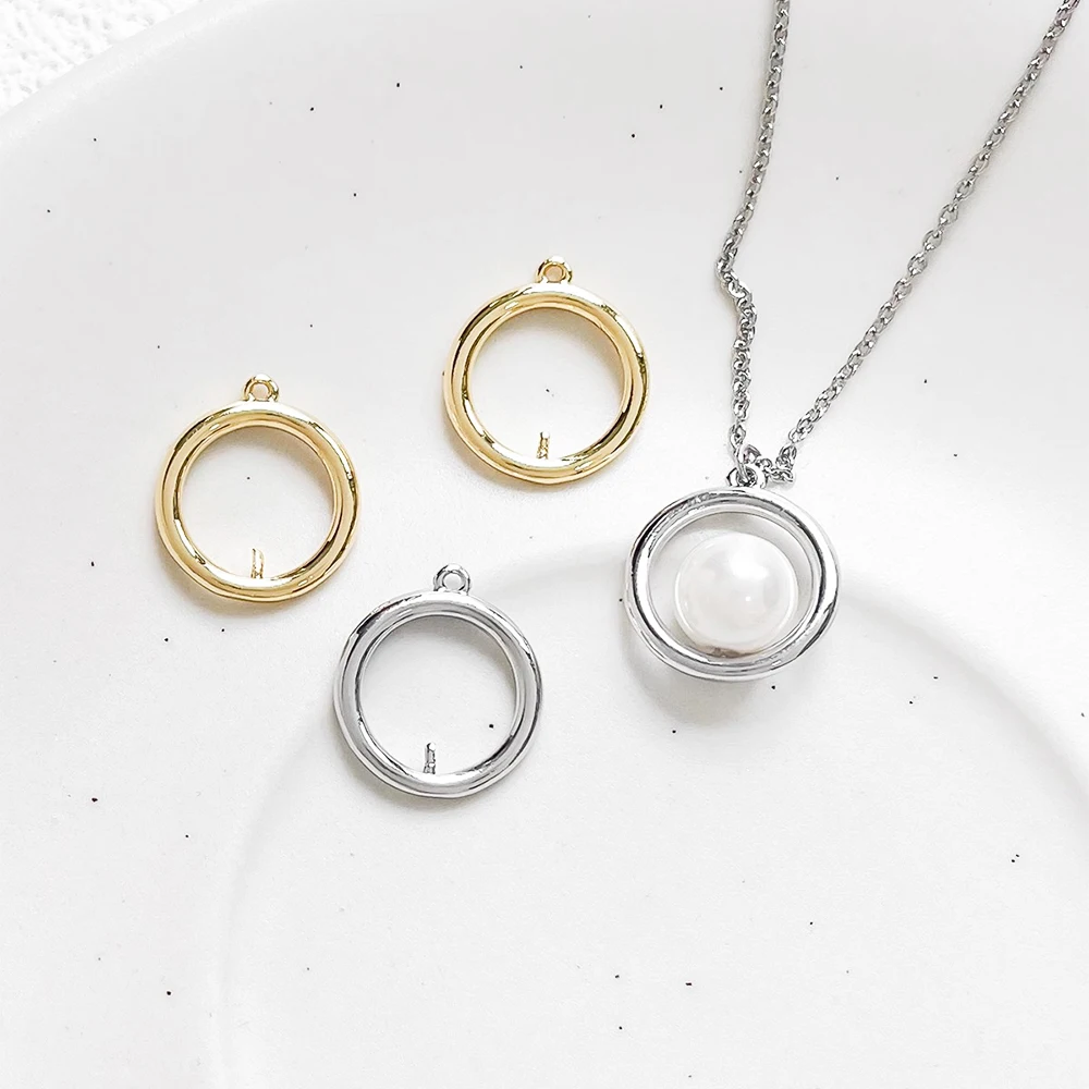 

6 Pieces Brass Plated Genuine Gold Minimalist Pendant with Pearl Insertion DIY Produces Materials for Jewelry Accessories