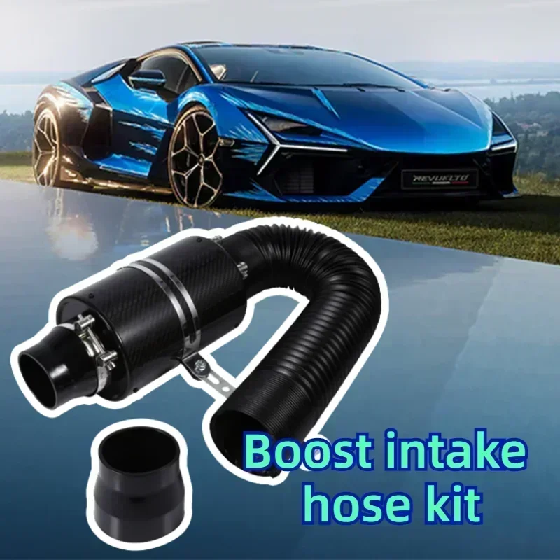 Carbon Fibre Cold Air Filter Feed Enclosed Intake Induction Pipe Hose Kit 76mm Cold Air Intake System Universal Accessories