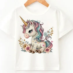 Cute Summer 2023 T Shirt Children Fashion Sunglasses Harajuku Unicorn Print T-Shirts  Summer Boy And Gir Tops Tees