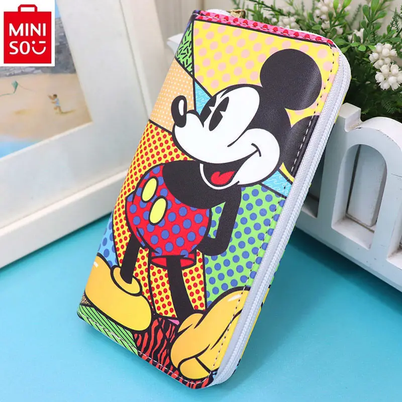 MINISO Disney Mickey Minnie Long Wallet Women's Fashion High Quality PU Multi functional Storage Bank Card Cute Print Card Bag