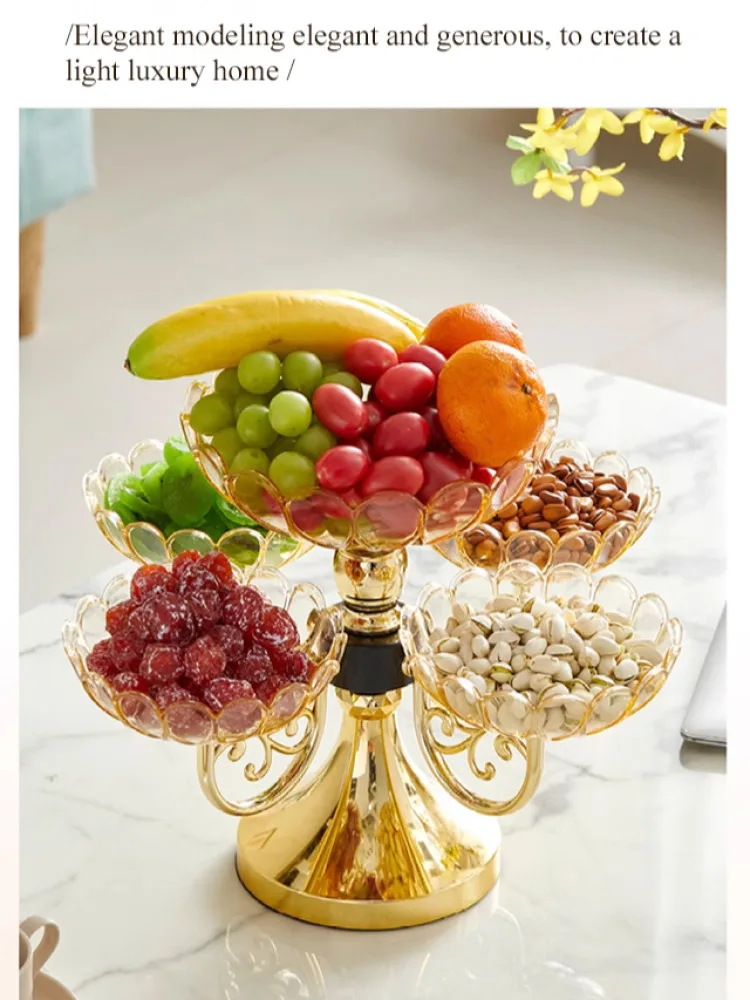 Light Luxury Style Multi Layered Rotating Crystal Fruit Plate Household use European Creative Multi-layer Crystal Storage Plate