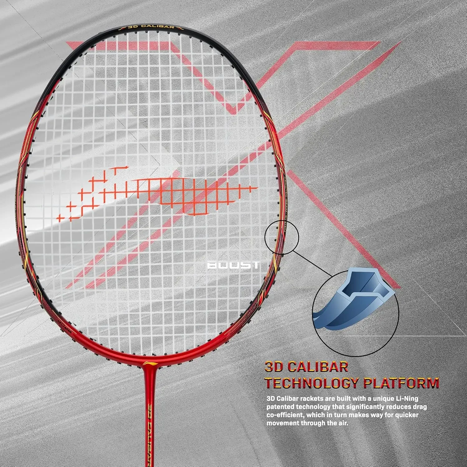 Calibar X Boost Carbon Graphite Strung Racquet, 83 Grams, 30 Lbs String Tension and Free Full cover(Red/Black)