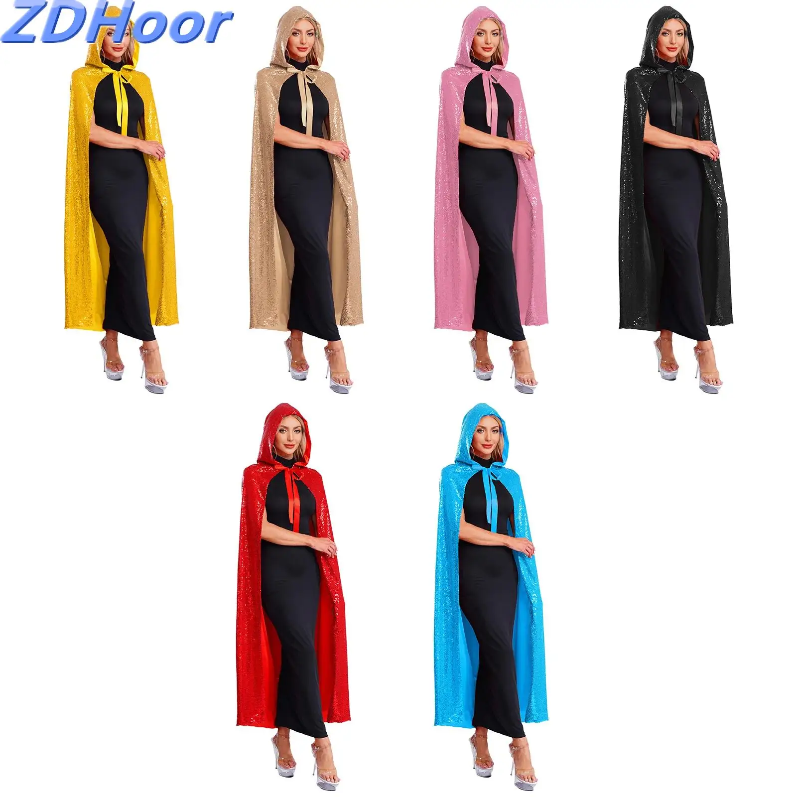 

Women Sequins Hooded Cape Princess Costume Shiny Sequins Fairy Mermaid Cloaks for Halloween Cosplay Party Christmas