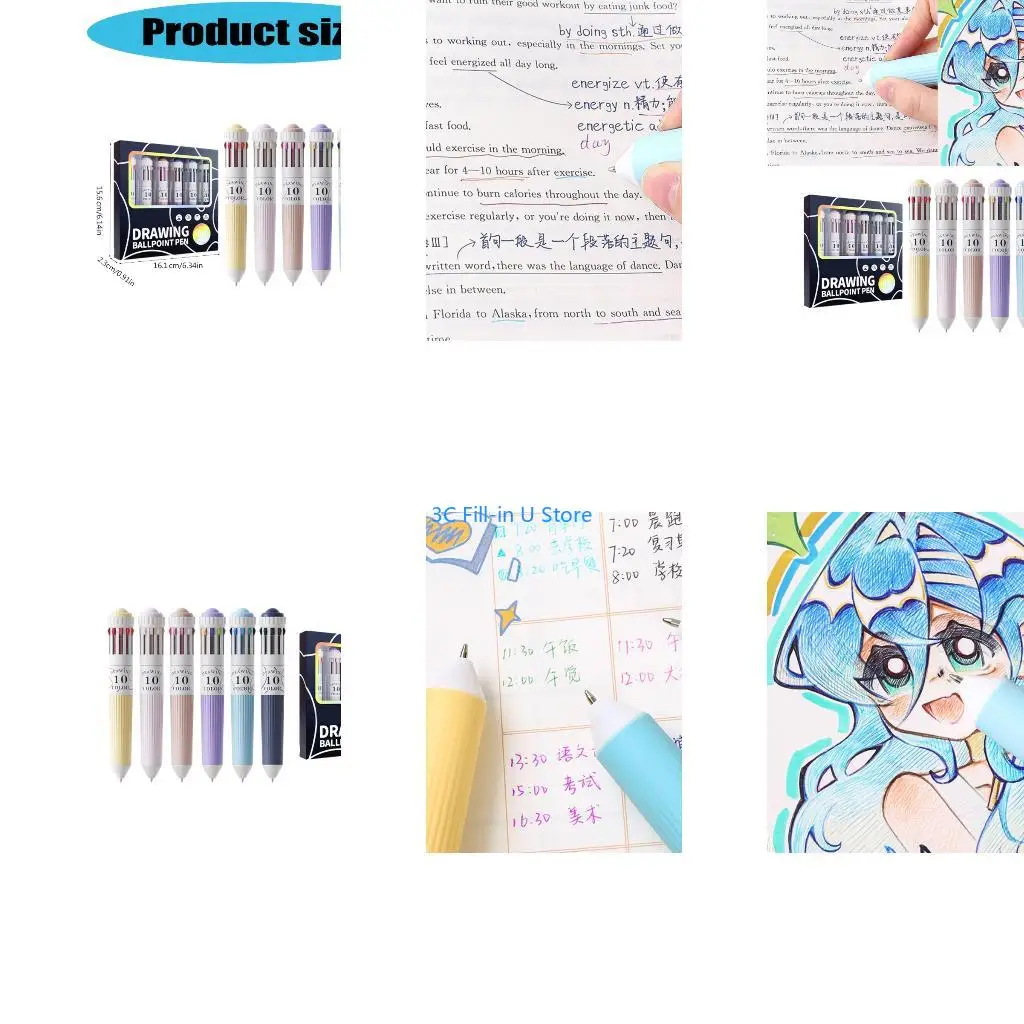 G8TA – stylos à bille 10 couleurs en 1, 6 pièces, stylos multicolores pour écrire le codage couleur